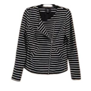 MOSSIMO Women’s Black/White Striped Zip Front Blazer Size XL